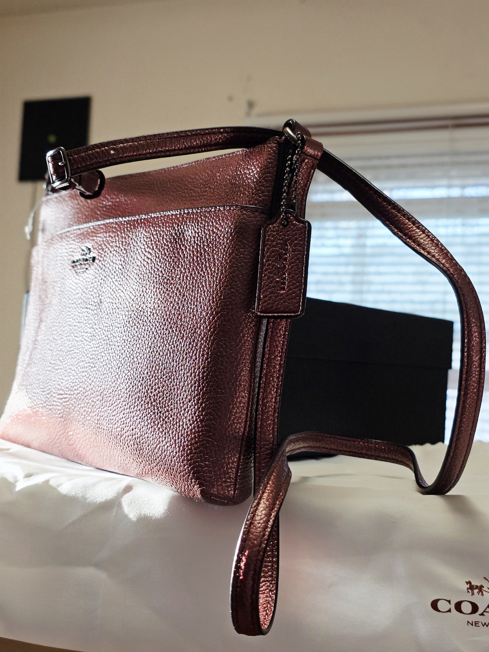 COACH Metallic Journal Crossbody In QB/Metallic Cherry - Picture 4 of 8